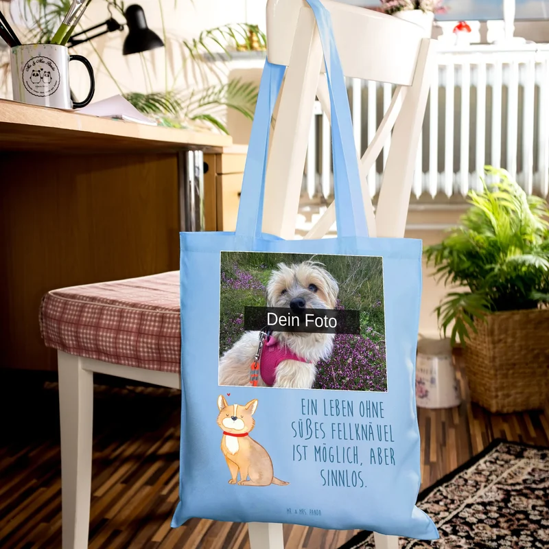 Personalisierte Foto Tragetasche Hund Glück