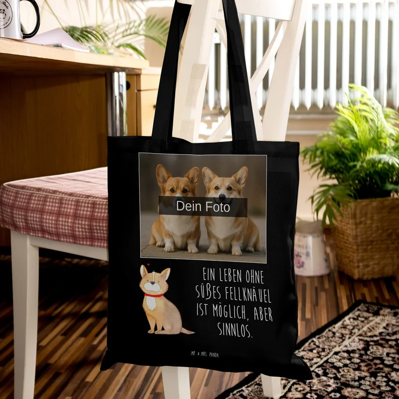 Personalisierte Foto Tragetasche Hund Glück