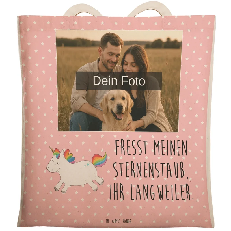 Personalisierte Foto Einkaufstasche Einhorn Happy