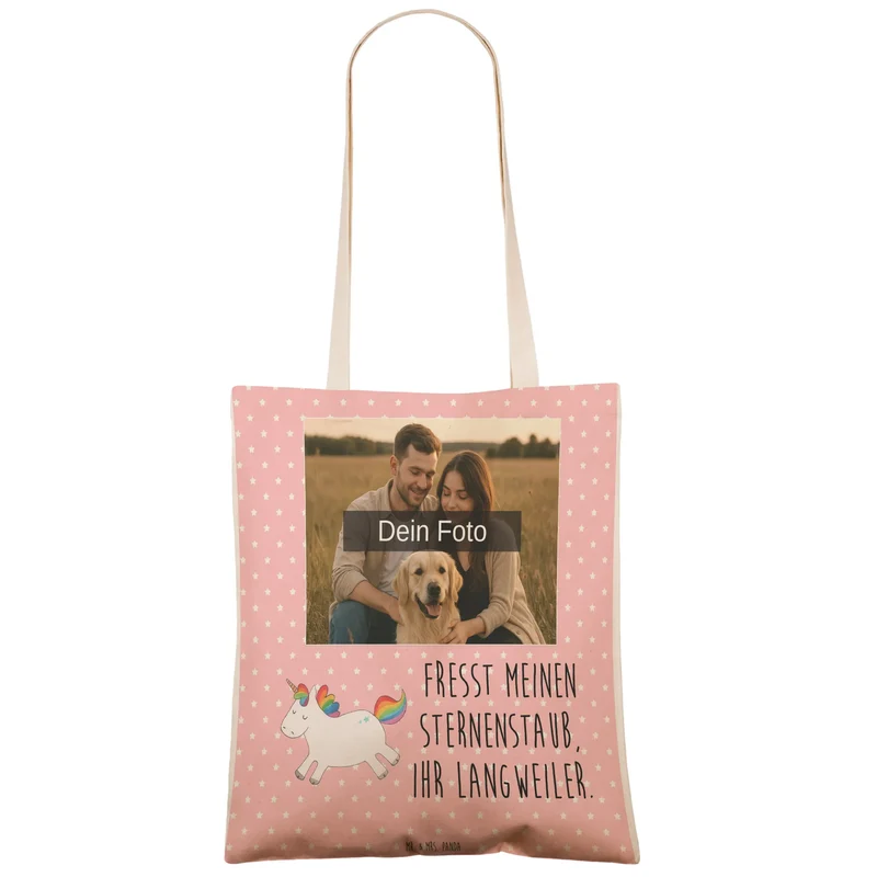Personalisierte Foto Einkaufstasche Einhorn Happy