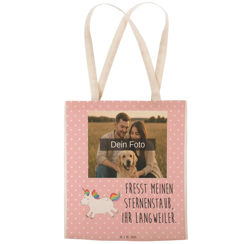 Personalisierte Foto Einkaufstasche Einhorn Happy