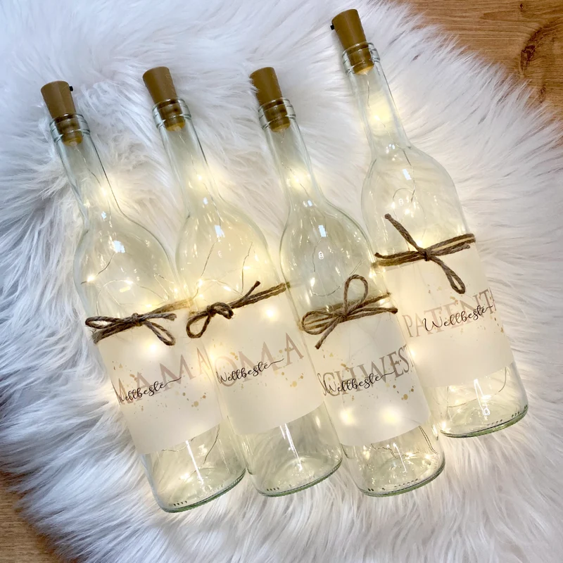 Flaschenlicht mit LED Beleuchtung "Weltbeste Freundin" | Kreatives Freundschaftsgeschenk | Leuchtflasche mit Korken - Besondere Geschenkidee