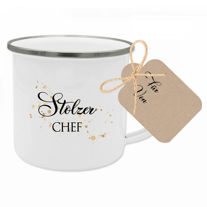 Tasse "Weltbeste Hebamme" | Dankeschön Geschenk | Emailletasse mit Geschenkanhänger | 12 Motivvarianten zur Auswahl