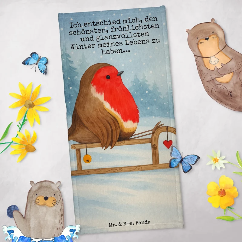 Badehandtuch Rotkehlchen Schlitten Design