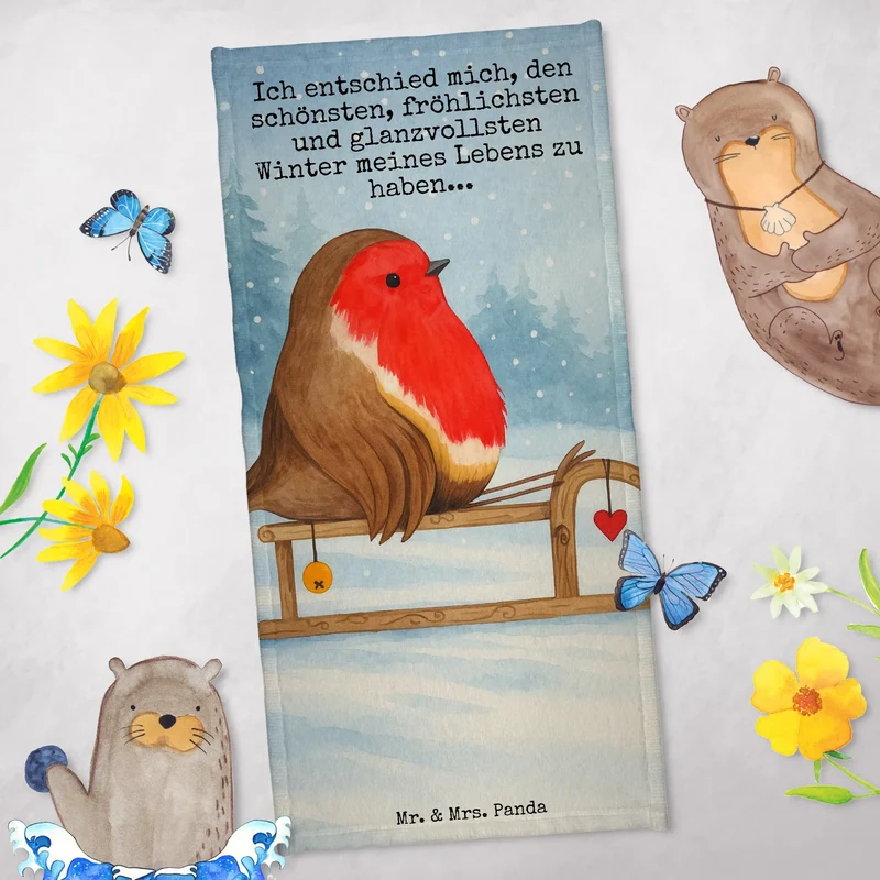 Badehandtuch Rotkehlchen Schlitten Design