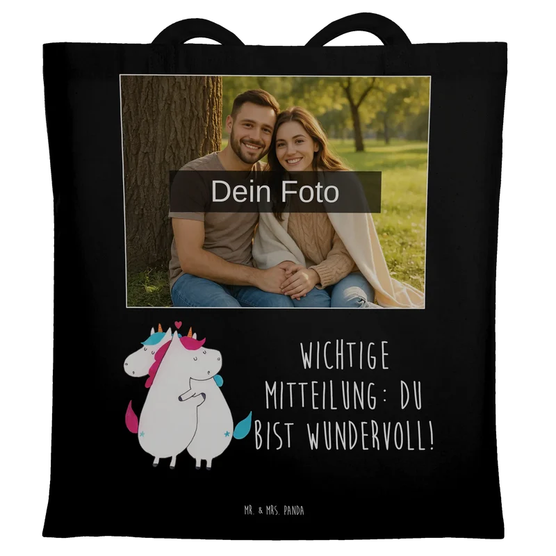 Personalisierte Foto Tragetasche Einhorn Mitteilung
