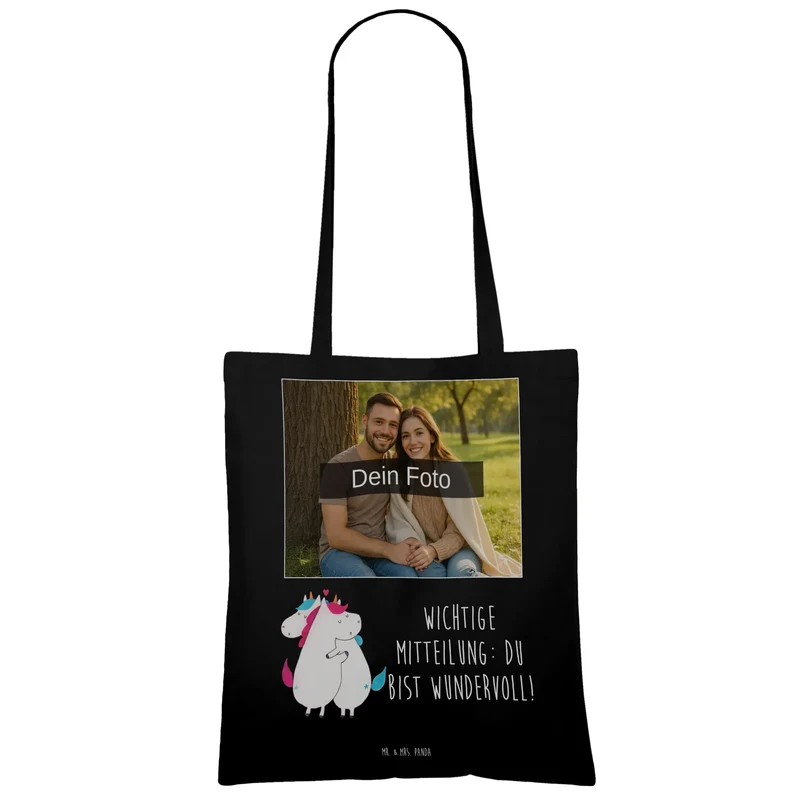 Personalisierte Foto Tragetasche Einhorn Mitteilung