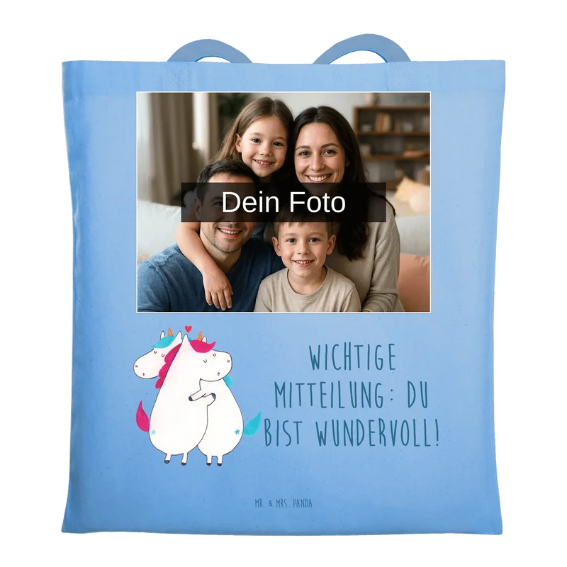 Personalisierte Foto Tragetasche Einhorn Mitteilung