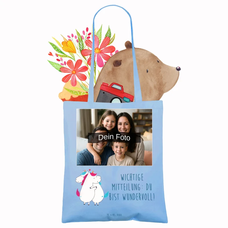 Personalisierte Foto Tragetasche Einhorn Mitteilung