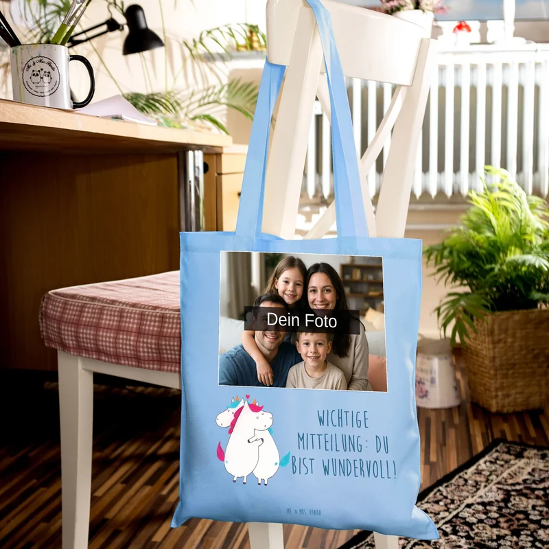 Personalisierte Foto Tragetasche Einhorn Mitteilung