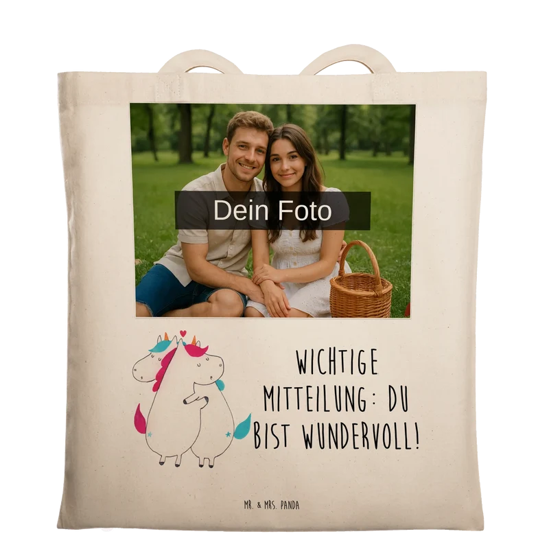 Personalisierte Foto Tragetasche Einhorn Mitteilung