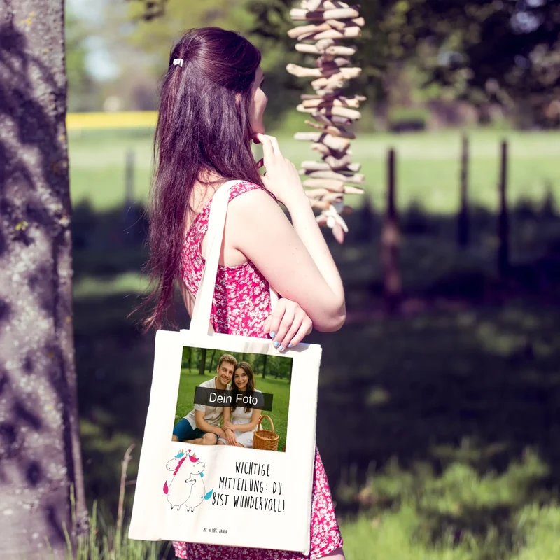 Personalisierte Foto Tragetasche Einhorn Mitteilung