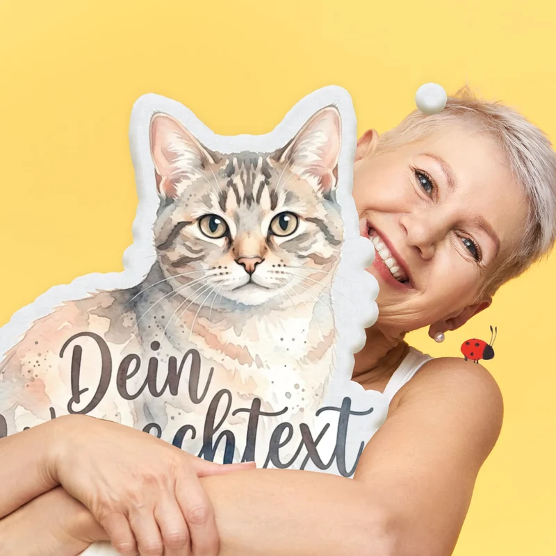 Personalisiertes Formkissen Haustier im Stil einer Aquarell Zeichnung