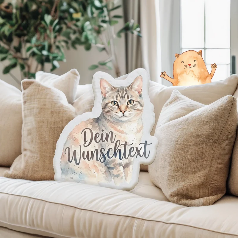 Personalisiertes Formkissen Haustier im Stil einer Aquarell Zeichnung