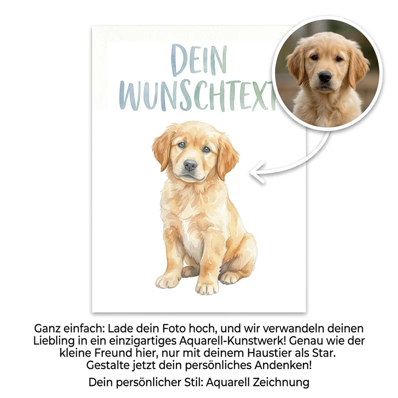 Personalisiertes Formkissen Haustier im Stil einer Aquarell Zeichnung
