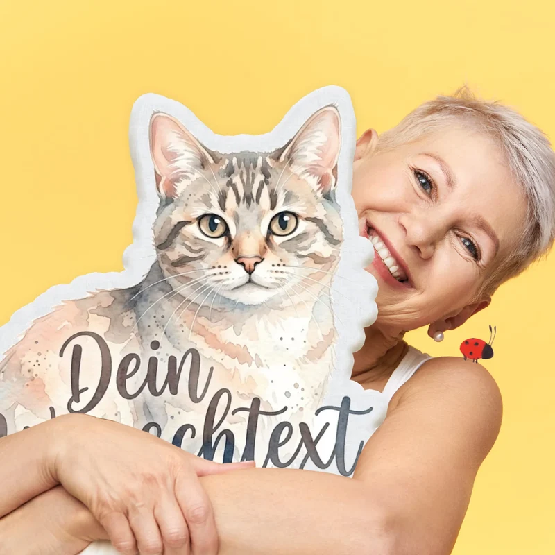 Personalisiertes Formkissen Haustier im Stil einer Aquarell Zeichnung