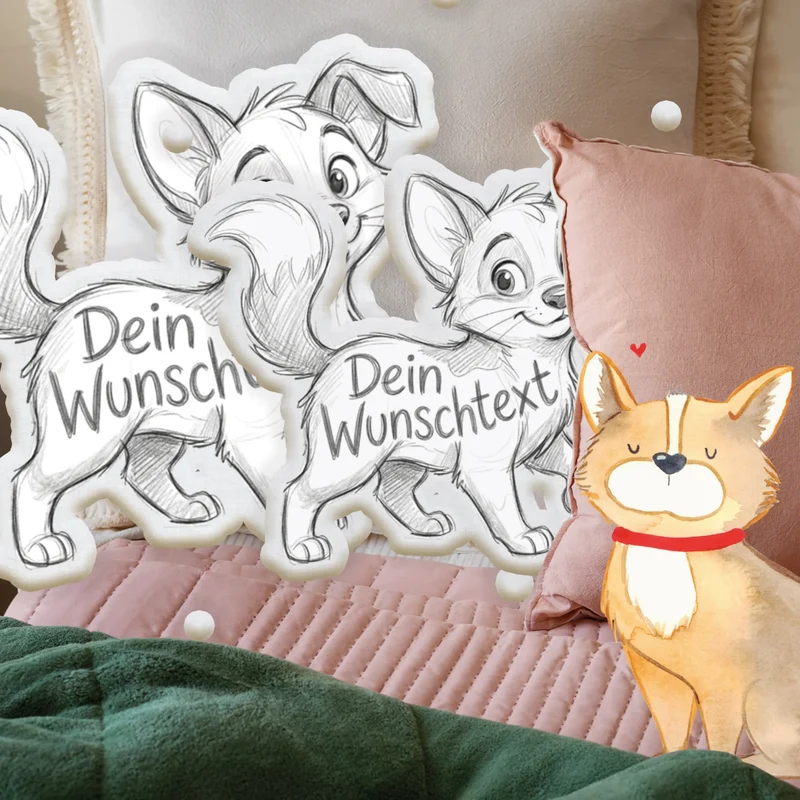 Personalisiertes Formkissen Haustier im Stil einer Bleistift Zeichnung