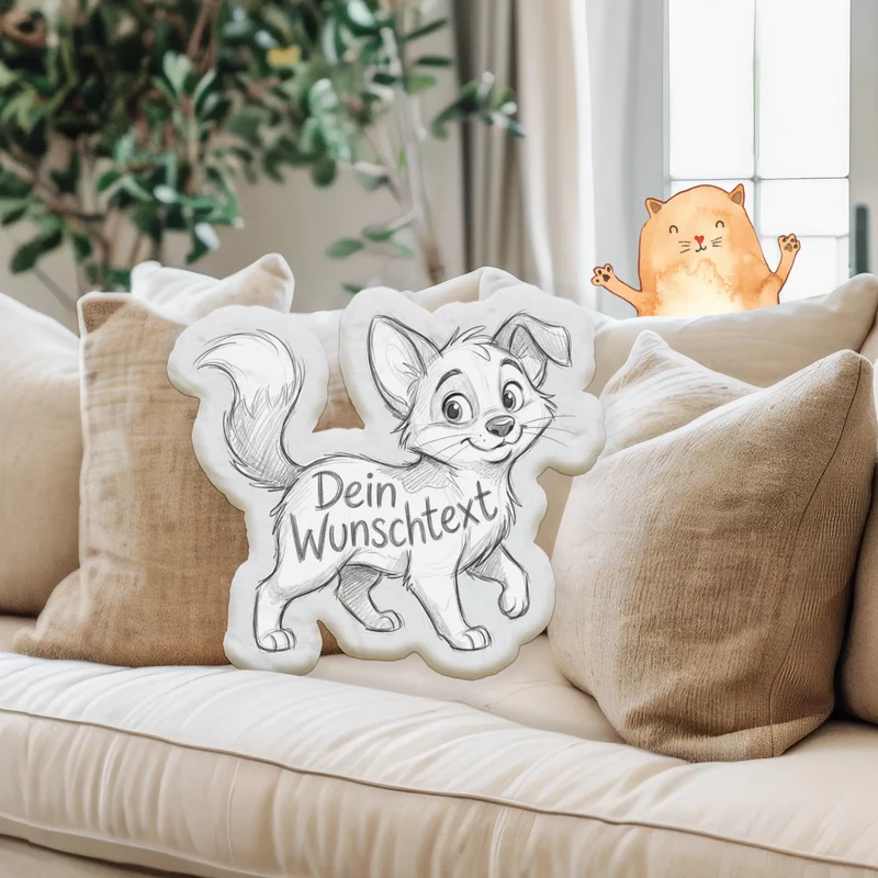 Personalisiertes Formkissen Haustier im Stil einer Bleistift Zeichnung
