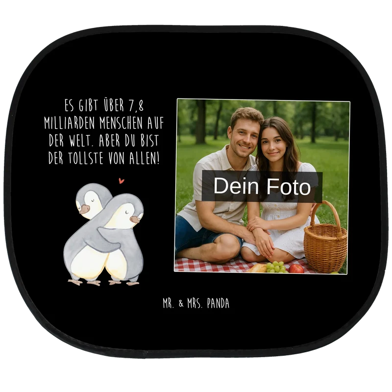 Personalisierbarer Foto Sonnenschutz Auto Pinguine Kuscheln