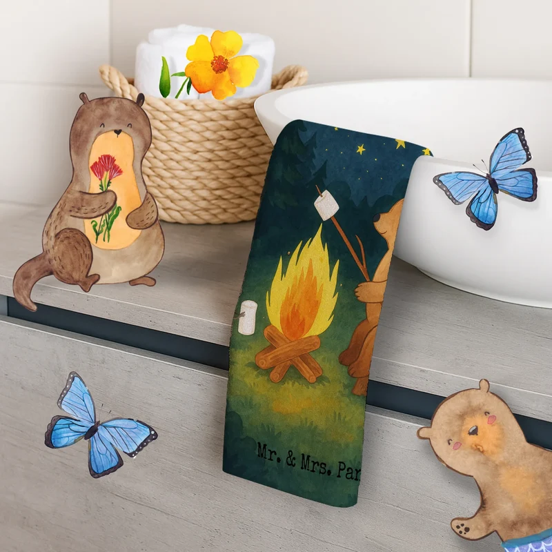 Gästehandtuch Bär & Marienkäfer Lagerfeuer Design