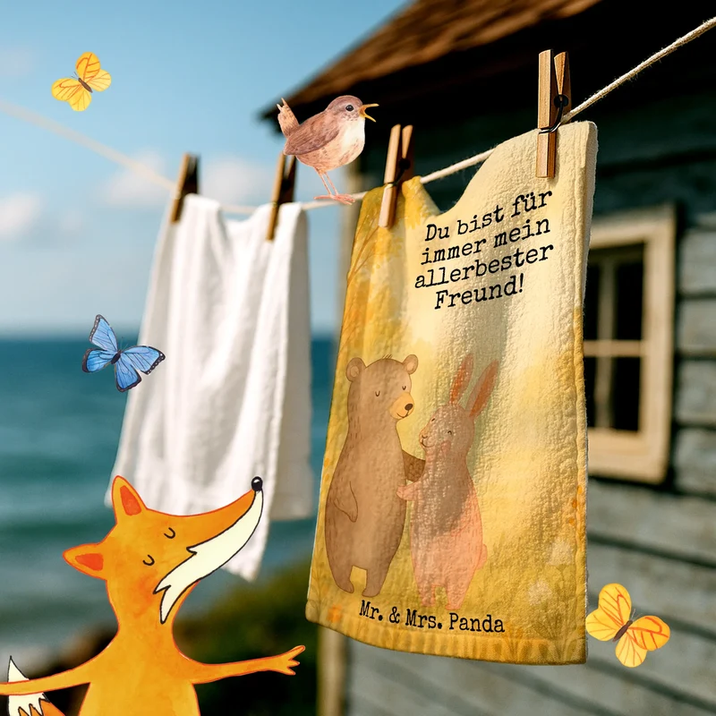 Gästehandtuch Bär und Hase Umarmen Design