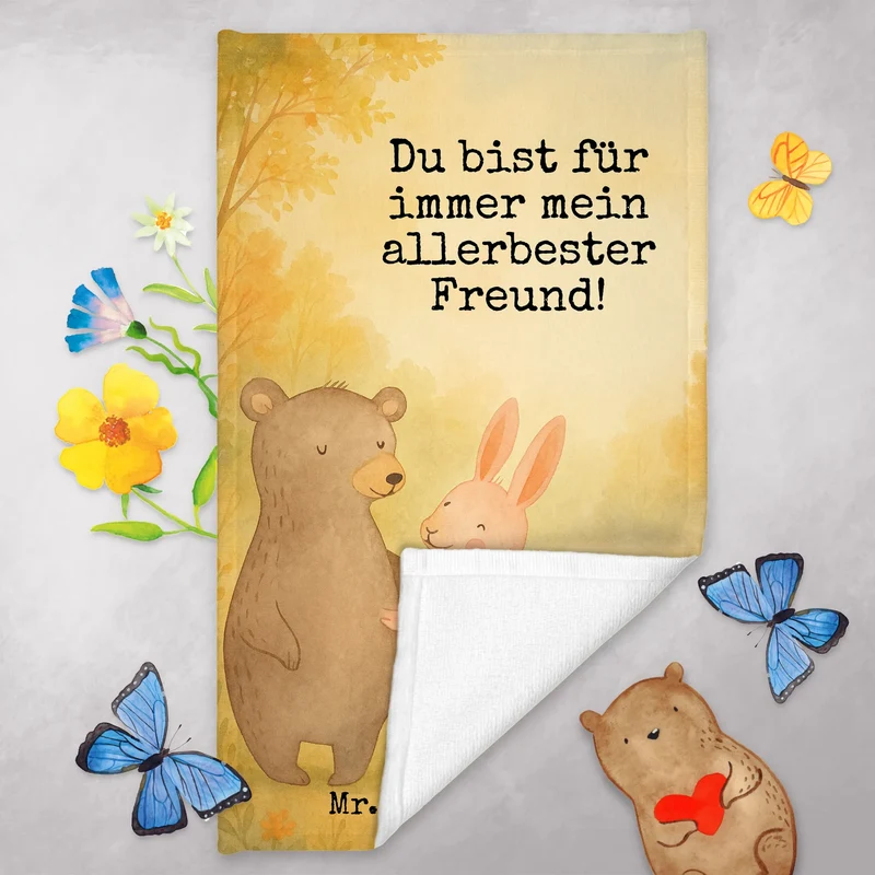 Gästehandtuch Bär und Hase Umarmen Design