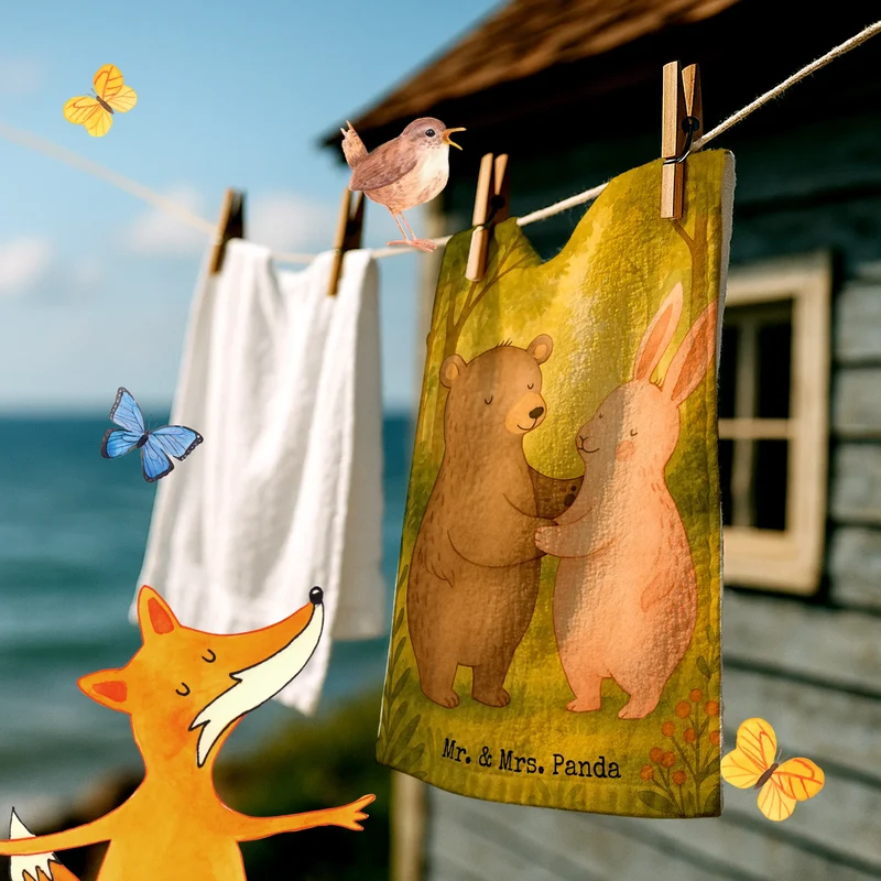 Gästehandtuch Bär und Hase Umarmen Design