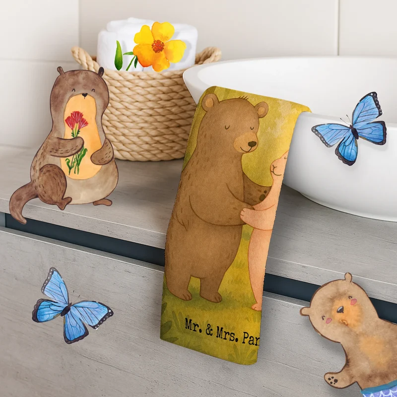 Gästehandtuch Bär und Hase Umarmen Design