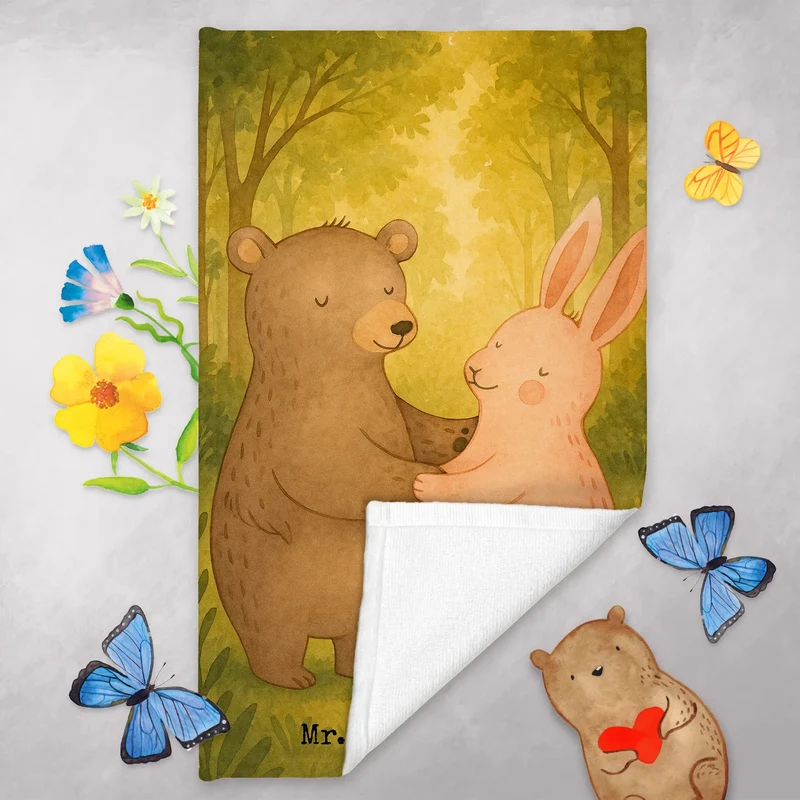 Gästehandtuch Bär und Hase Umarmen Design