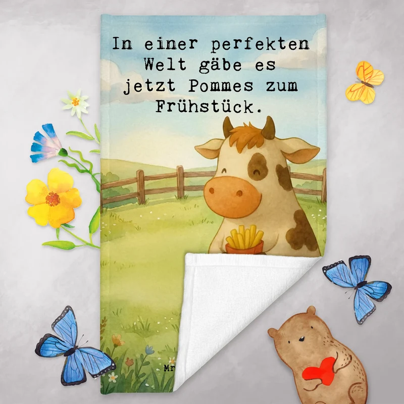 Gästehandtuch Kuh Pommes Design