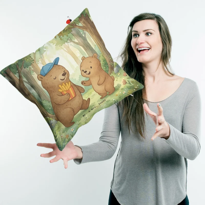 40x40 Kissen Bär Kind Pommes Design