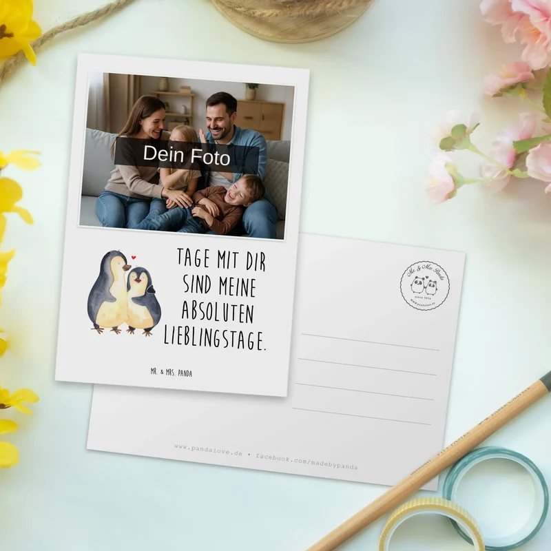 Personalisierte Foto Postkarte Pinguin umarmen