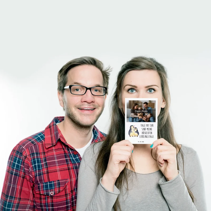 Personalisierte Foto Postkarte Pinguin umarmen