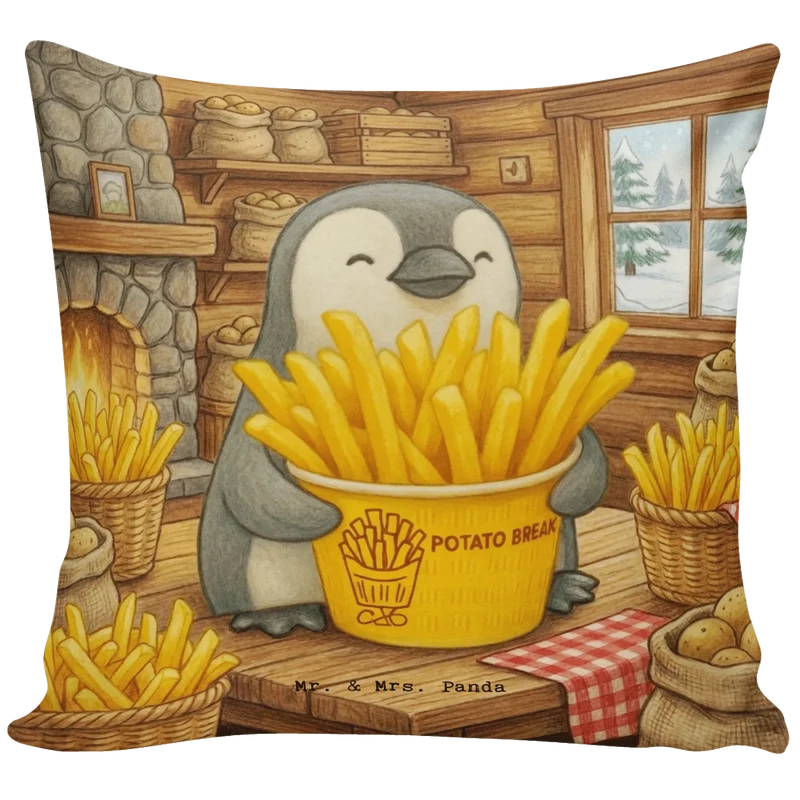 40x40 Kissen Pinguin Pommes Eimer Design