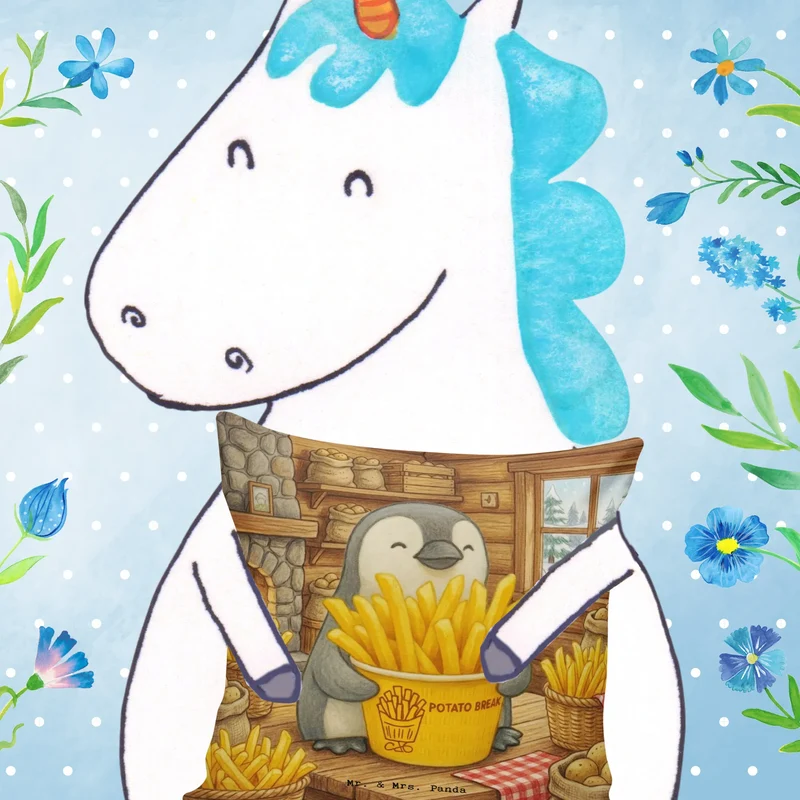 40x40 Kissen Pinguin Pommes Eimer Design