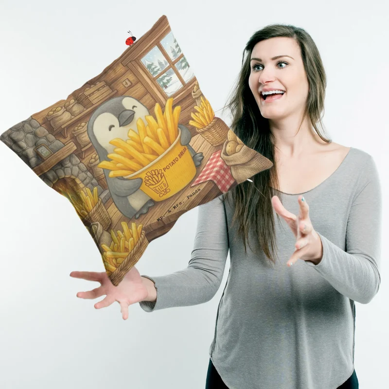 40x40 Kissen Pinguin Pommes Eimer Design