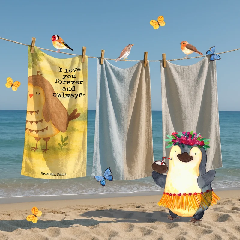 Badehandtuch Eule Zufrieden Design