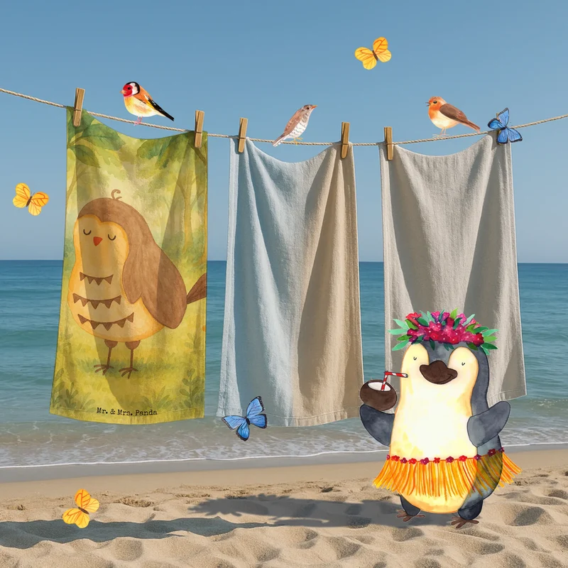 Badehandtuch Eule Zufrieden Design