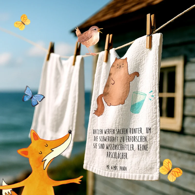 Gästehandtuch Katze Wasserglas