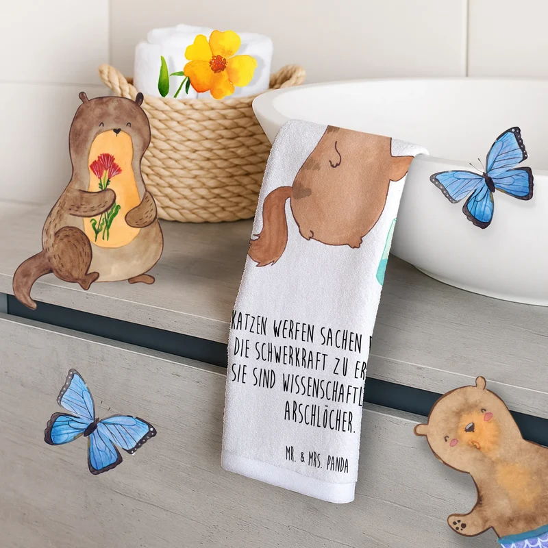 Gästehandtuch Katze Wasserglas