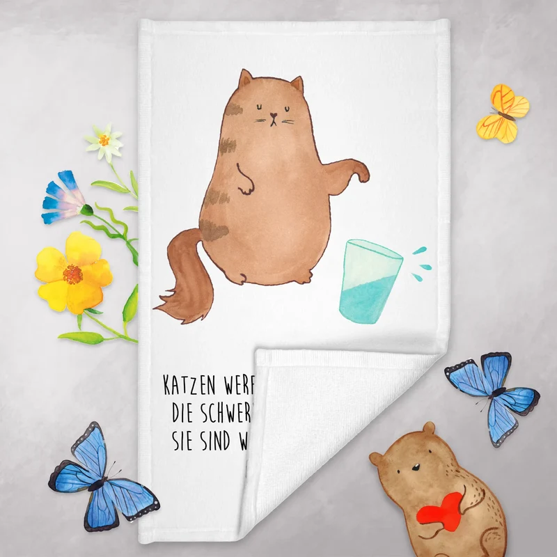 Gästehandtuch Katze Wasserglas