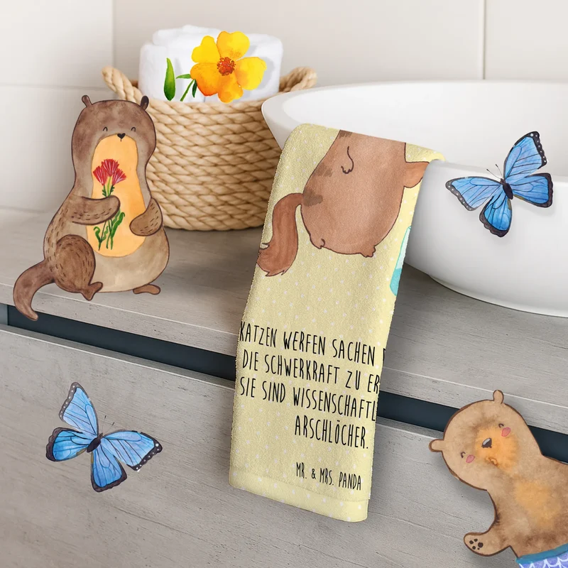 Gästehandtuch Katze Wasserglas