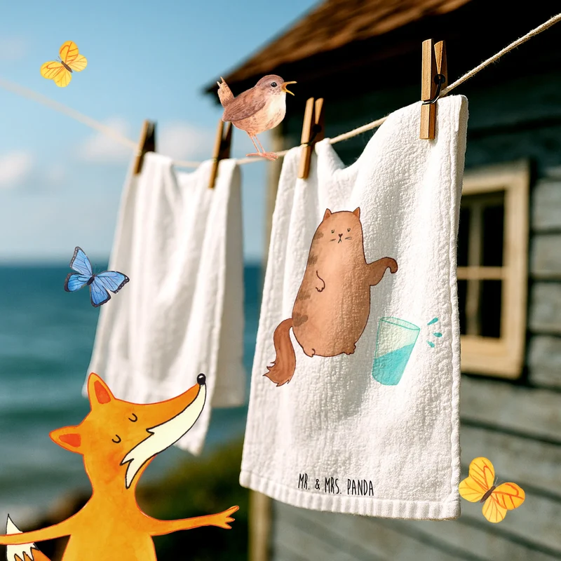 Gästehandtuch Katze Wasserglas