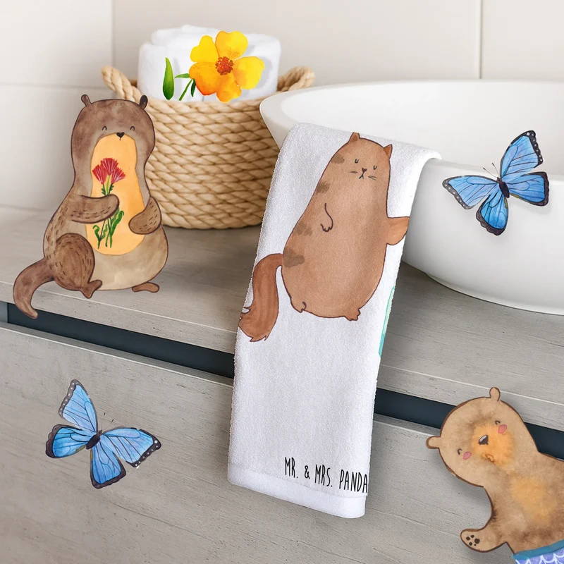 Gästehandtuch Katze Wasserglas