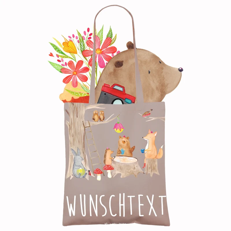 Personalisierte Foto Tragetasche Waldtiere Picknick