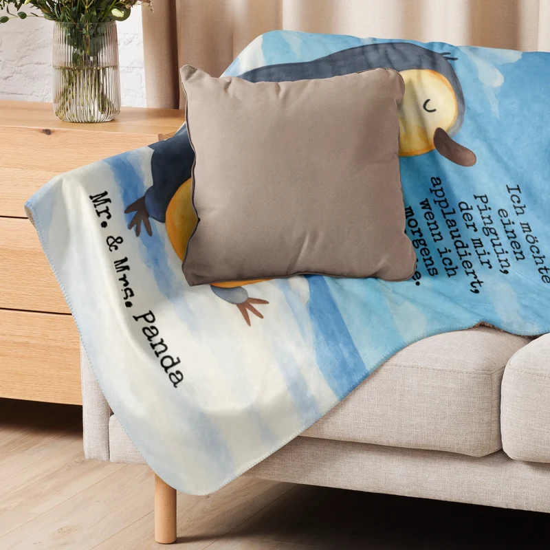Sherpa Kuscheldecke Pinguin marschieren Design