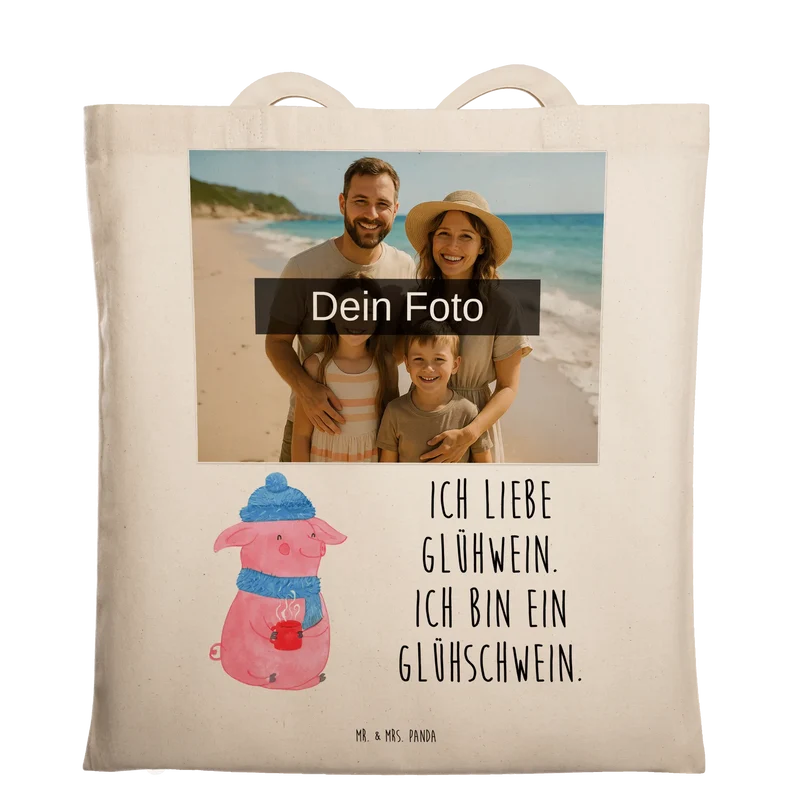 Personalisierte Foto Tragetasche Schwein Glühwein