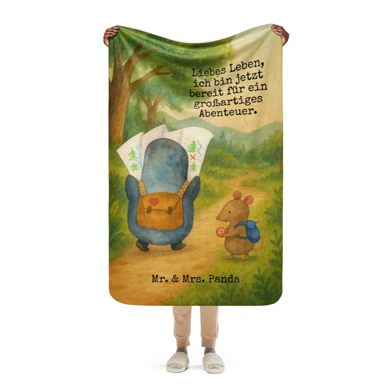 Sherpa Kuscheldecke Pinguin & Maus Wanderer Design