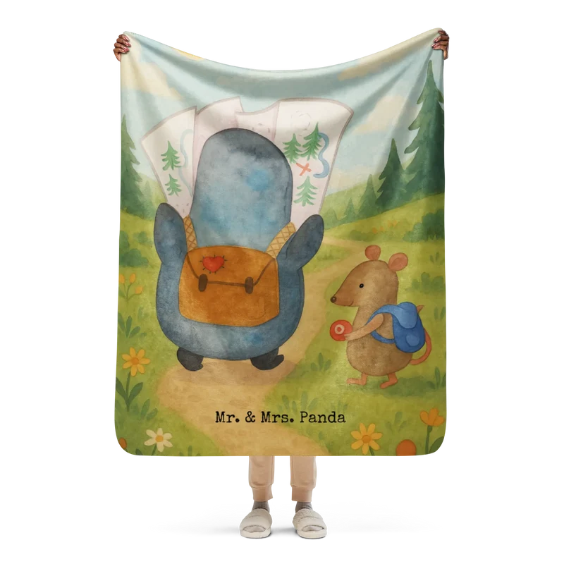 Sherpa Kuscheldecke Pinguin & Maus Wanderer Design