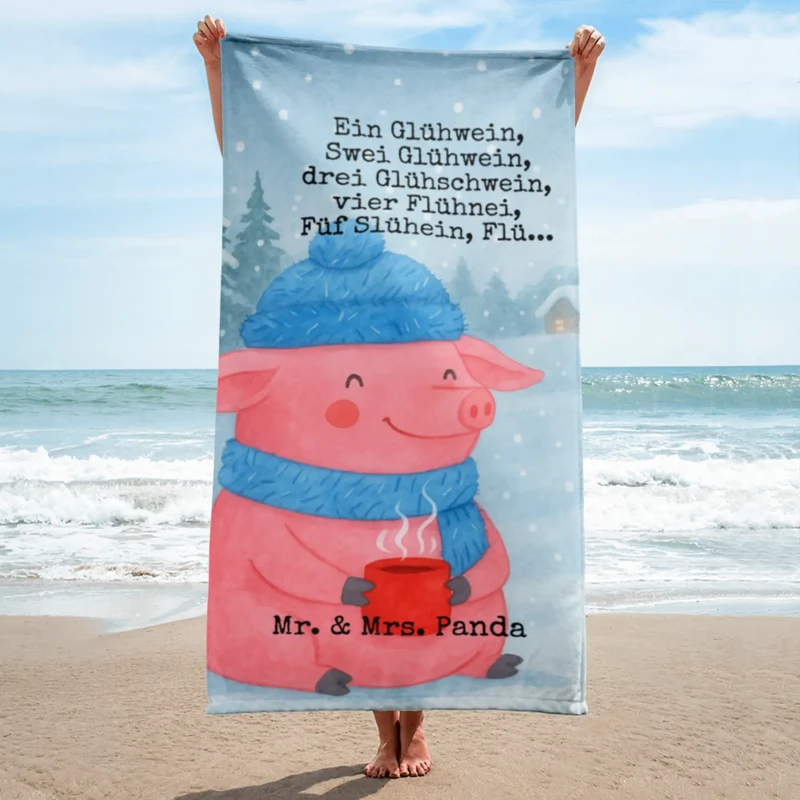 XL Badehandtuch Schweinchen Glühwein Design